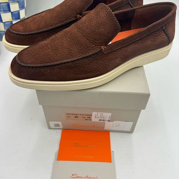 Men's Santoni suede loafers size 10 US made in Italy PRISTINE - Picture 4 of 7